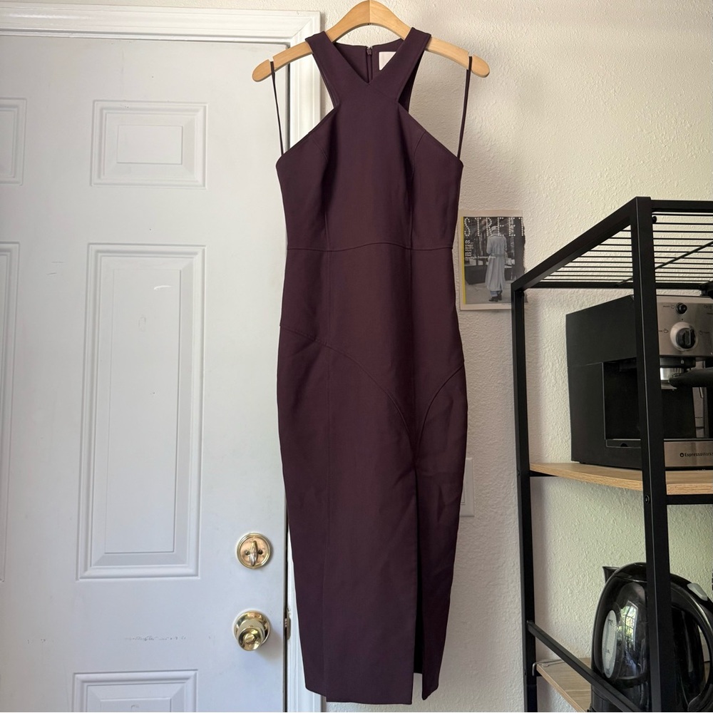 Cinq a Sept burgundy plum purple sheath shift sleeveless midi dress
